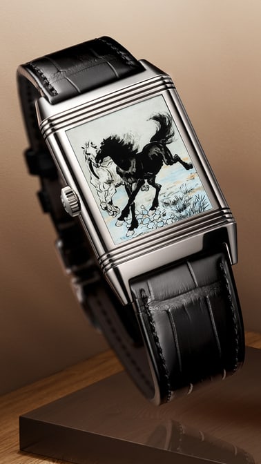 White Gold Reverso Tribute Enamel Xu Beihong Man Watch Q39334B2