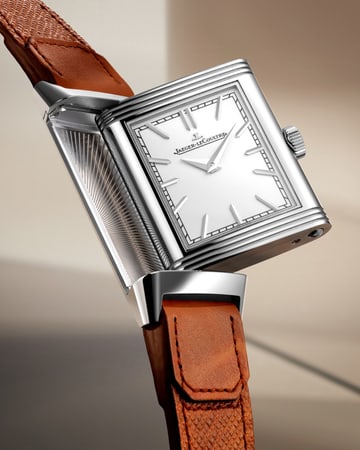 Levitation asset of the Jaeger-LeCoultre Reverso Tribute Monoface mixed watch swivelling on it's silver grey dial - Q7168420