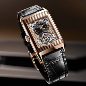 Imagen de reloj Jaeger-LeCoultre flotando, un Reverso Tribute Duoface Tourbillon en oro rosa - Q392249J